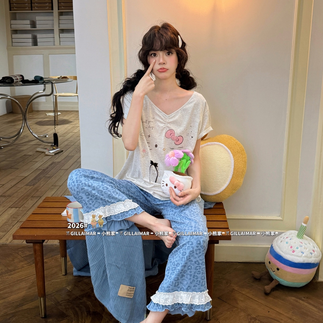 91家纺网 家纺一手货源 找家纺 （总）妍景家居生活馆 2026新款莱赛尔冰丝棉睡衣两件套KT新豹纹