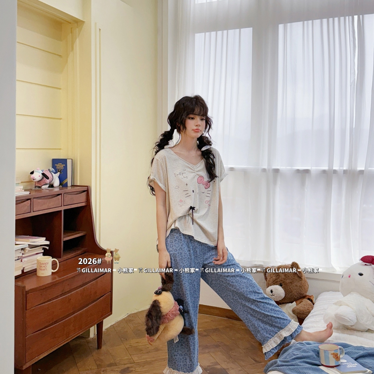 91家纺网 家纺一手货源 找家纺 （总）妍景家居生活馆 2026新款莱赛尔冰丝棉睡衣两件套KT新豹纹