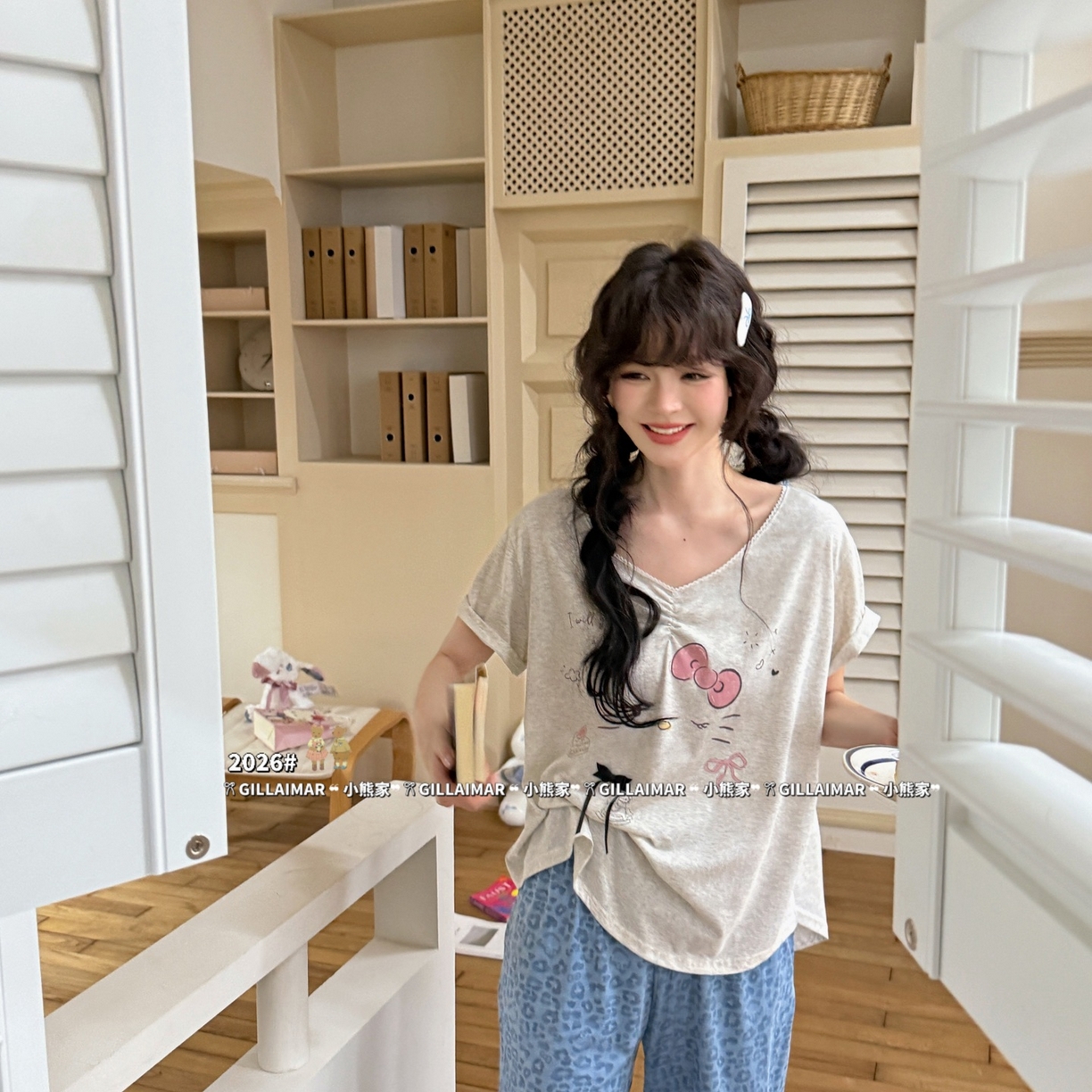 91家纺网 家纺一手货源 找家纺 （总）妍景家居生活馆 2026新款莱赛尔冰丝棉睡衣两件套KT新豹纹