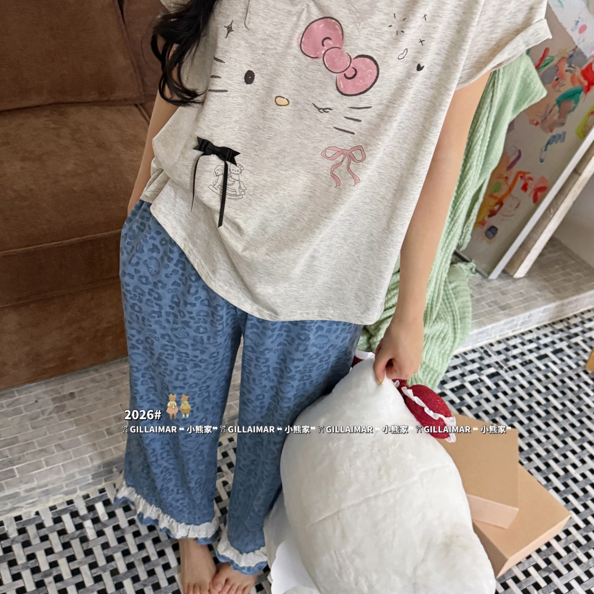 91家纺网 家纺一手货源 找家纺 （总）妍景家居生活馆 2026新款莱赛尔冰丝棉睡衣两件套KT新豹纹