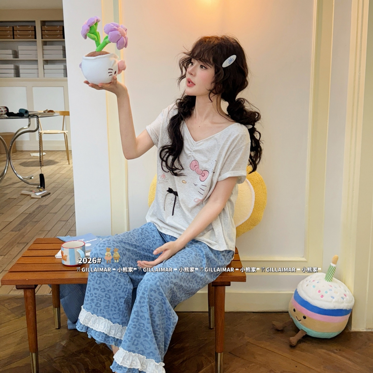 91家纺网 家纺一手货源 找家纺 （总）妍景家居生活馆 2026新款莱赛尔冰丝棉睡衣两件套KT新豹纹