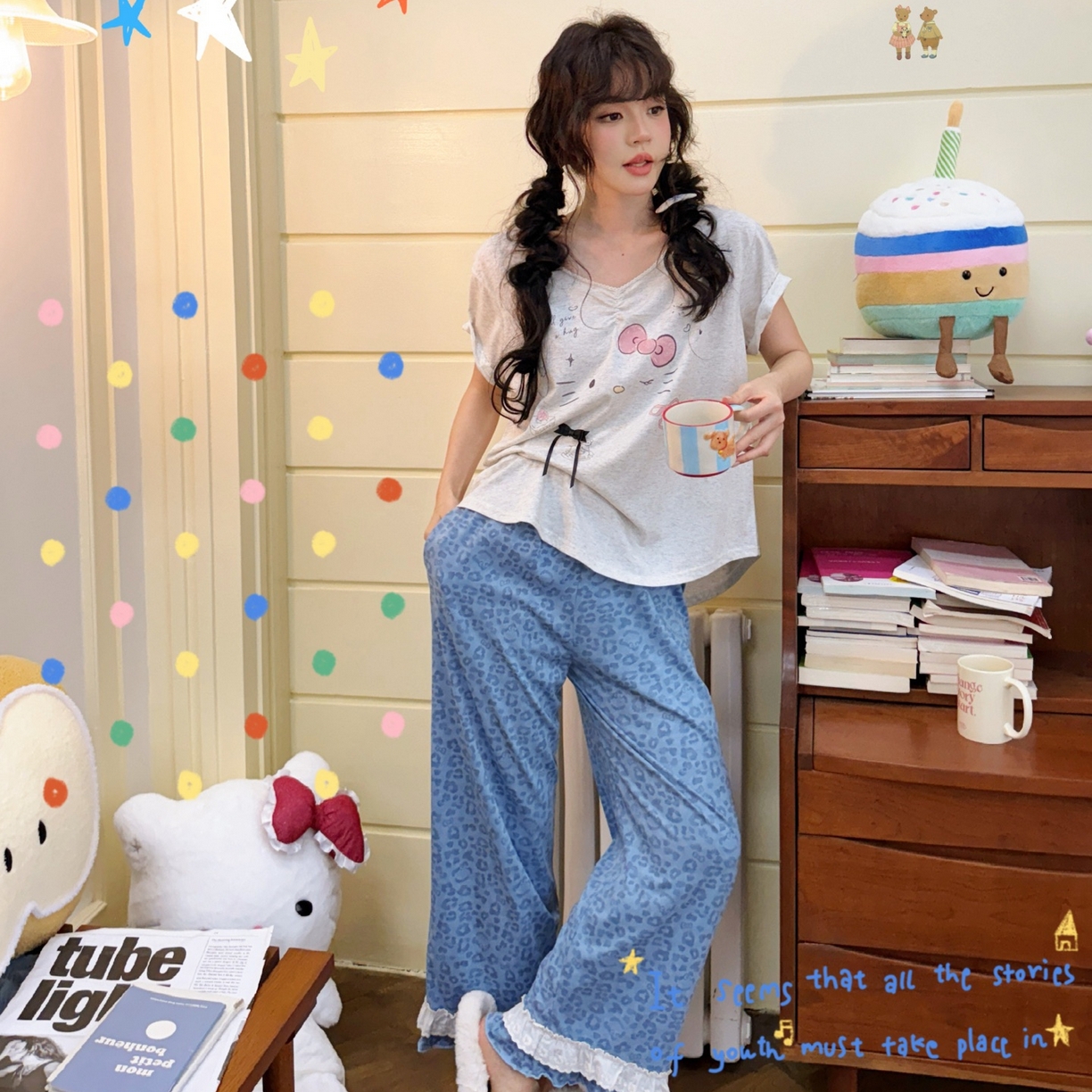 91家纺网 家纺一手货源 找家纺 （总）妍景家居生活馆 2026新款莱赛尔冰丝棉睡衣两件套KT新豹纹