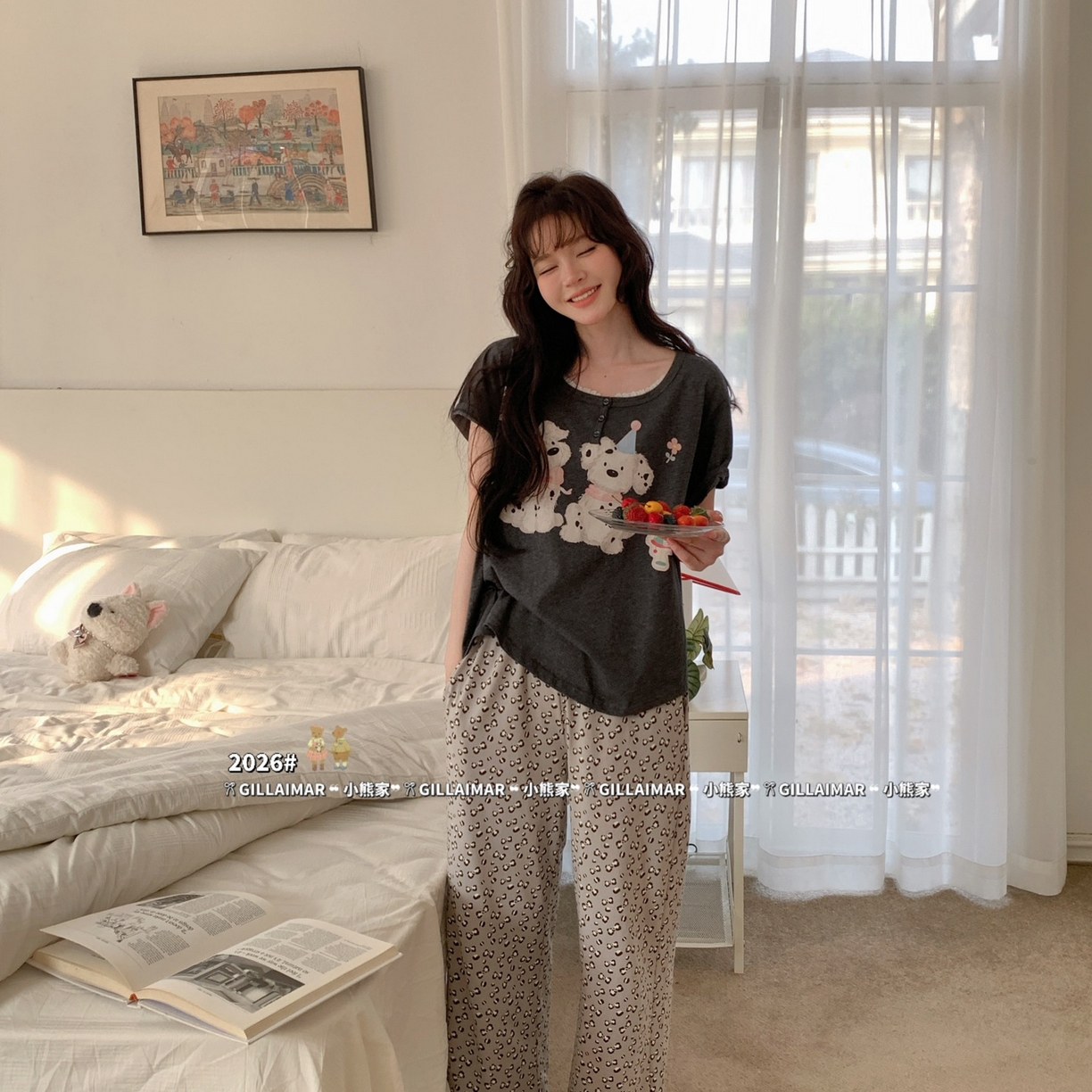 91家纺网 家纺一手货源 找家纺 （总）妍景家居生活馆 2026新款莱赛尔冰丝棉睡衣两件套斑点豹