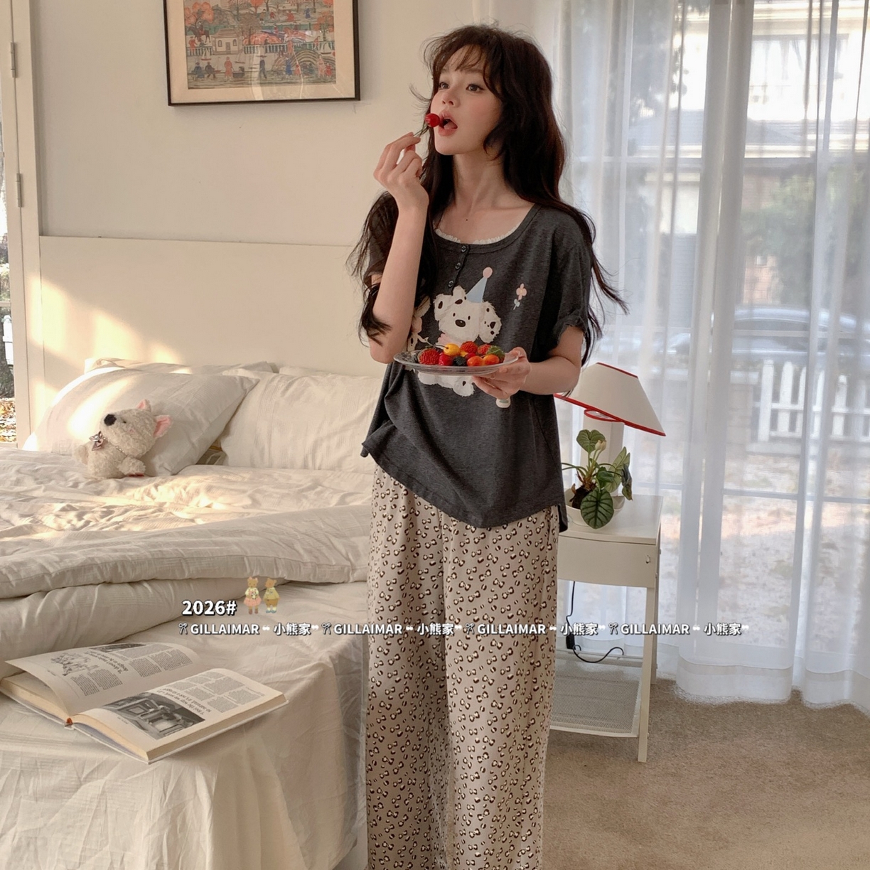 91家纺网 家纺一手货源 找家纺 （总）妍景家居生活馆 2026新款莱赛尔冰丝棉睡衣两件套斑点豹