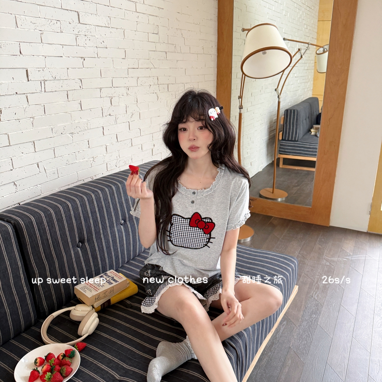 91家纺网 家纺一手货源 找家纺 （总）妍景家居生活馆 2026新款莱赛尔棉睡衣短裤两件套KT格