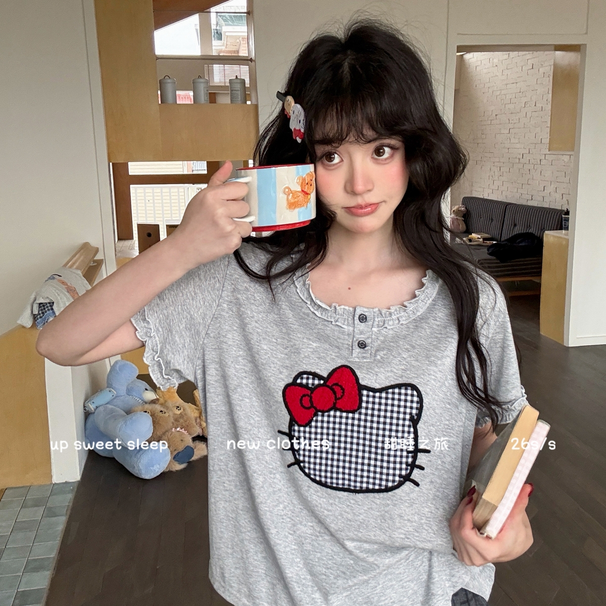 91家纺网 家纺一手货源 找家纺 （总）妍景家居生活馆 2026新款莱赛尔棉睡衣短裤两件套KT格