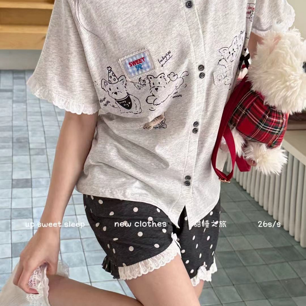 91家纺网 家纺一手货源 找家纺 妍景家居生活馆 2026新款睡衣短裤两件套大耳狗系列 短裤大耳狗-深灰