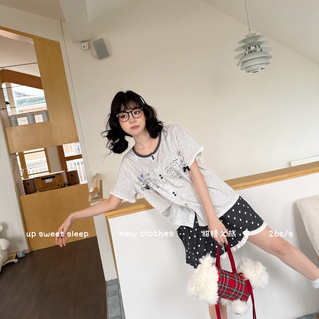 91家纺网 家纺一手货源 找家纺 妍景家居生活馆 2026新款睡衣短裤两件套大耳狗系列 短裤大耳狗-深灰