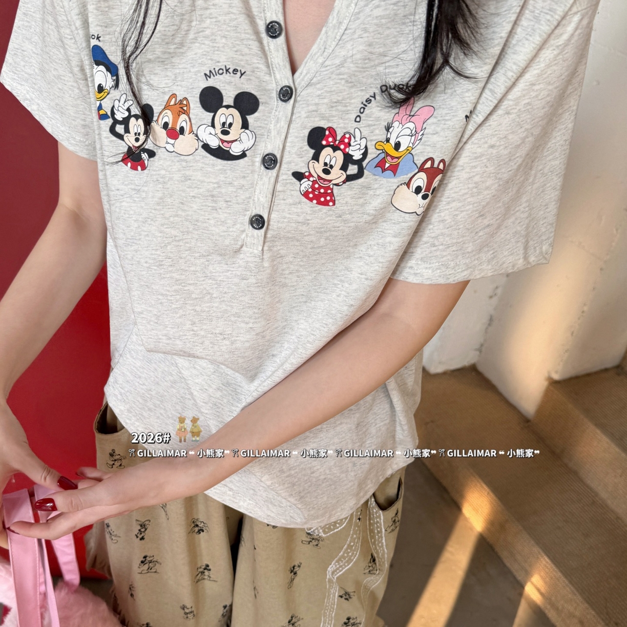 91家纺网 家纺一手货源 找家纺 妍景家居生活馆 2026新款睡衣短裤两件套米奇小小 短裤米奇小小-浅灰