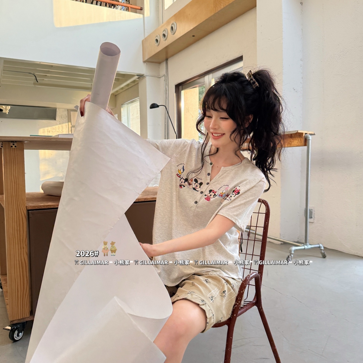 91家纺网 家纺一手货源 找家纺 妍景家居生活馆 2026新款睡衣短裤两件套米奇小小 短裤米奇小小-浅灰