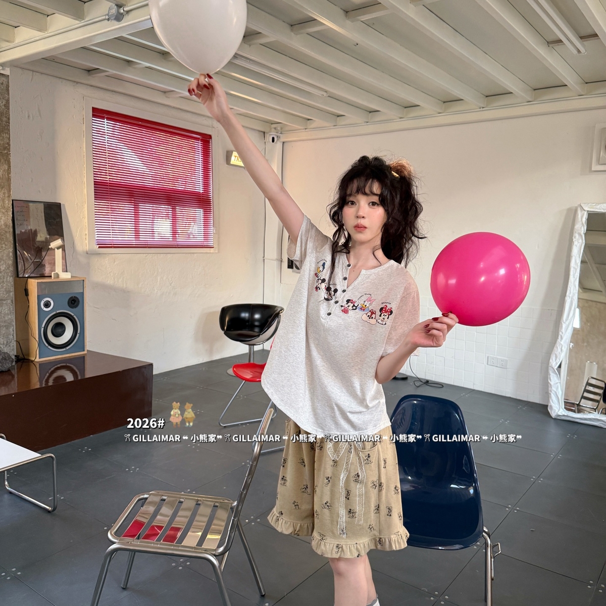 91家纺网 家纺一手货源 找家纺 妍景家居生活馆 2026新款睡衣短裤两件套米奇小小 短裤米奇小小-浅灰