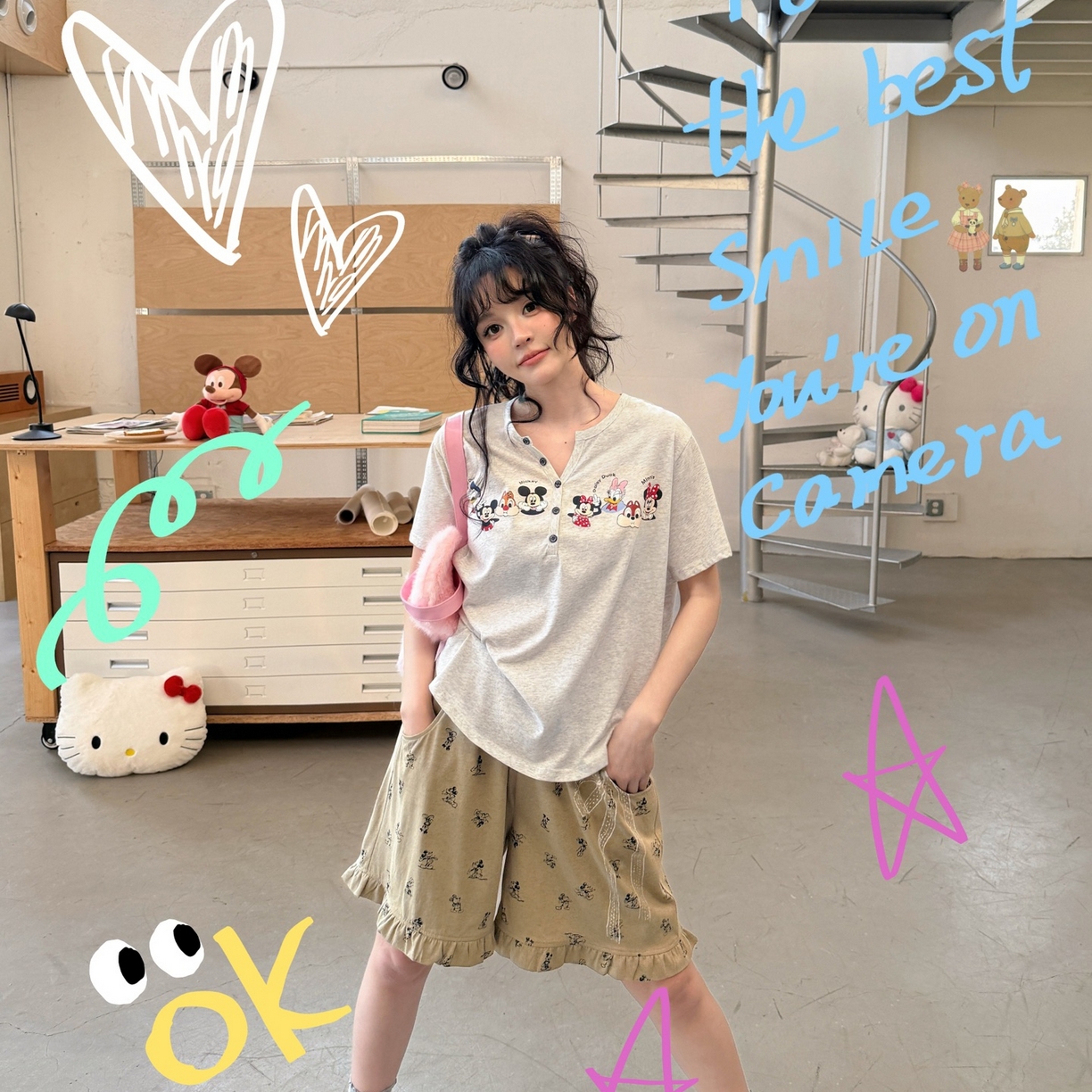 91家纺网 家纺一手货源 找家纺 妍景家居生活馆 2026新款睡衣短裤两件套米奇小小 短裤米奇小小-浅灰