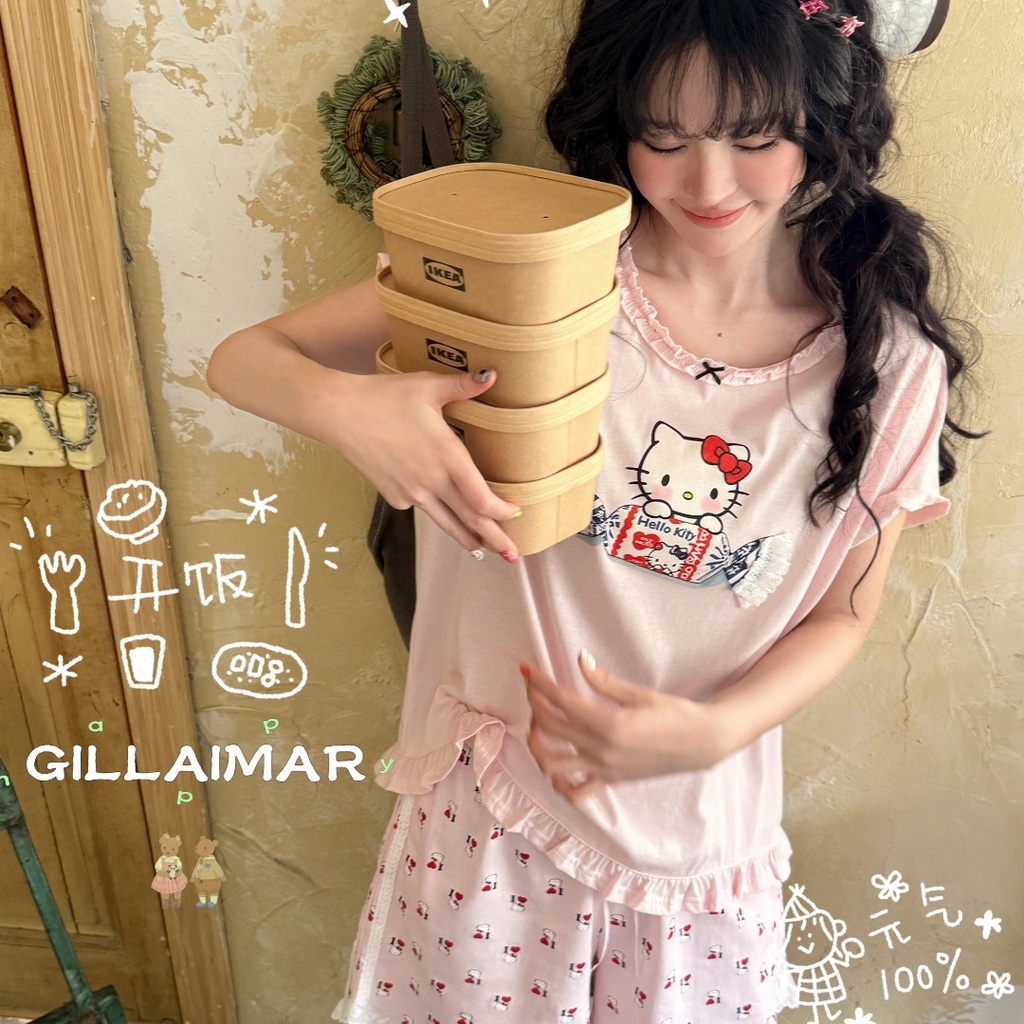 91家纺网 家纺一手货源 找家纺 （总）妍景家居生活馆 2026新款莱赛尔冰丝棉睡衣短裤两件套奶糖KT