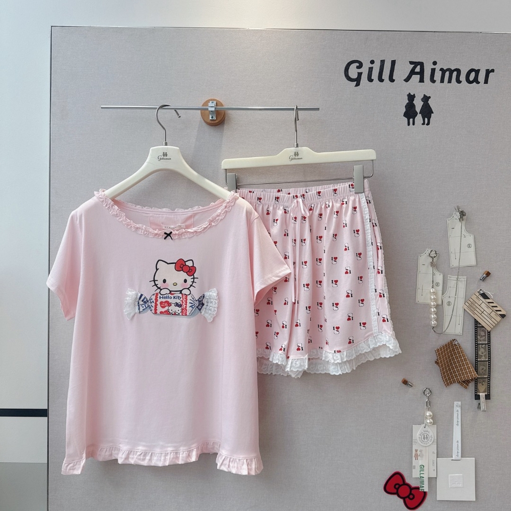 91家纺网 家纺一手货源 找家纺 （总）妍景家居生活馆 2026新款莱赛尔冰丝棉睡衣短裤两件套奶糖KT