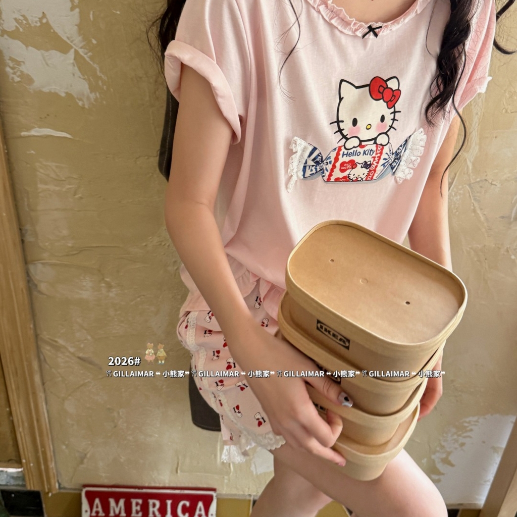 91家纺网 家纺一手货源 找家纺 （总）妍景家居生活馆 2026新款莱赛尔冰丝棉睡衣短裤两件套奶糖KT