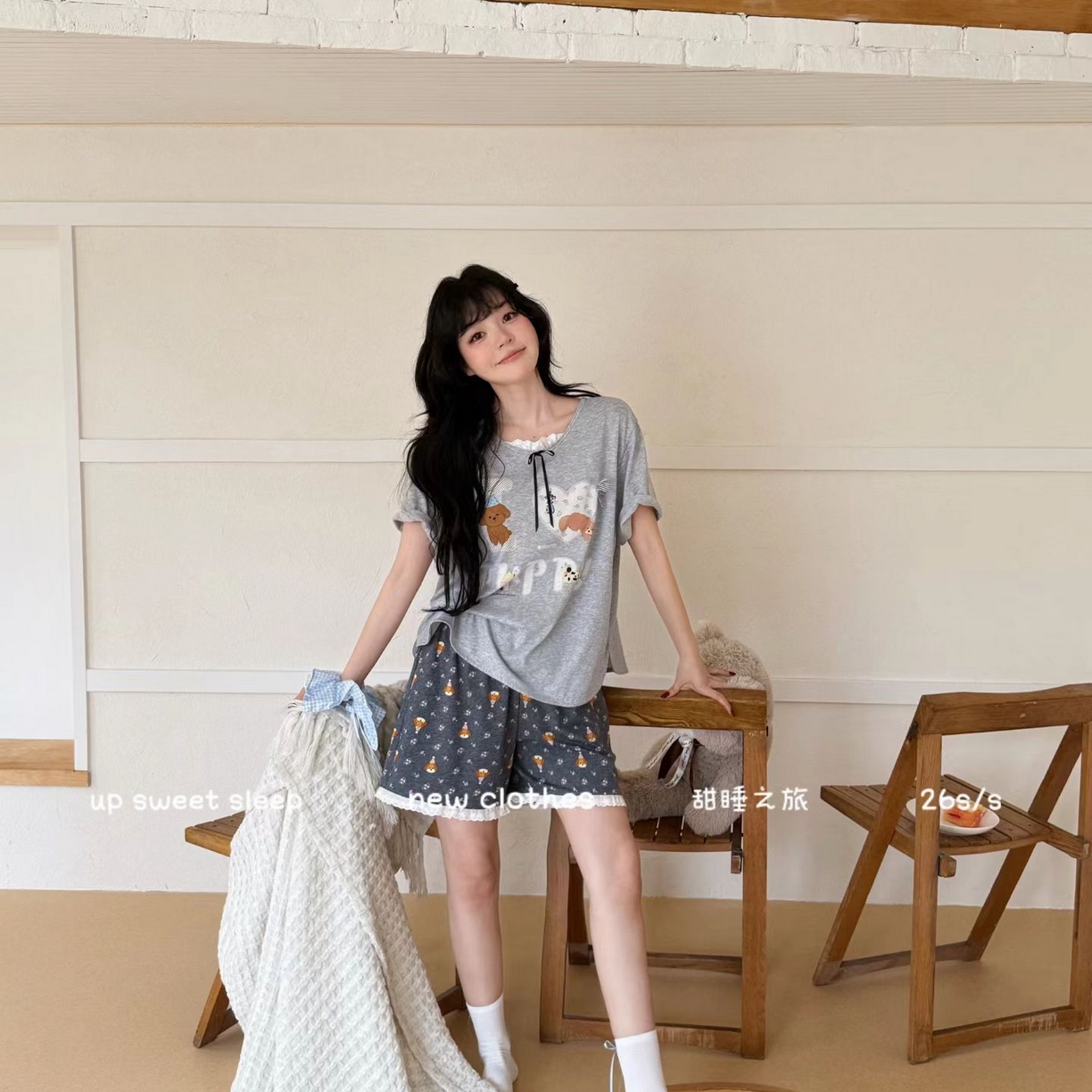 91家纺网 家纺一手货源 找家纺 （总）妍景家居生活馆 2026新款睡衣短裤两件套小奶狗系列