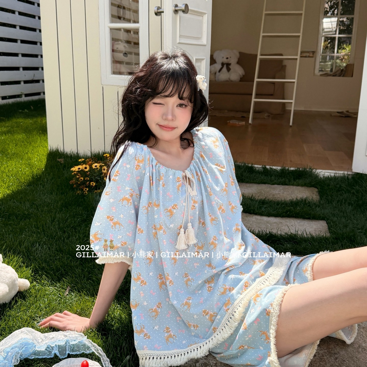 91家纺网 家纺一手货源 找家纺 （总）妍景家居生活馆 2026新款丝光棉睡衣短裤两件套小鹿