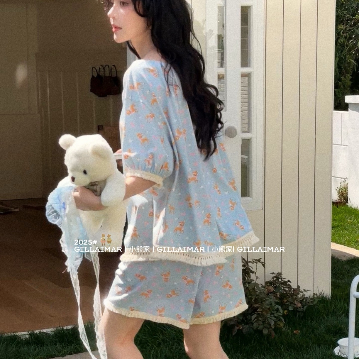 91家纺网 家纺一手货源 找家纺 （总）妍景家居生活馆 2026新款丝光棉睡衣短裤两件套小鹿