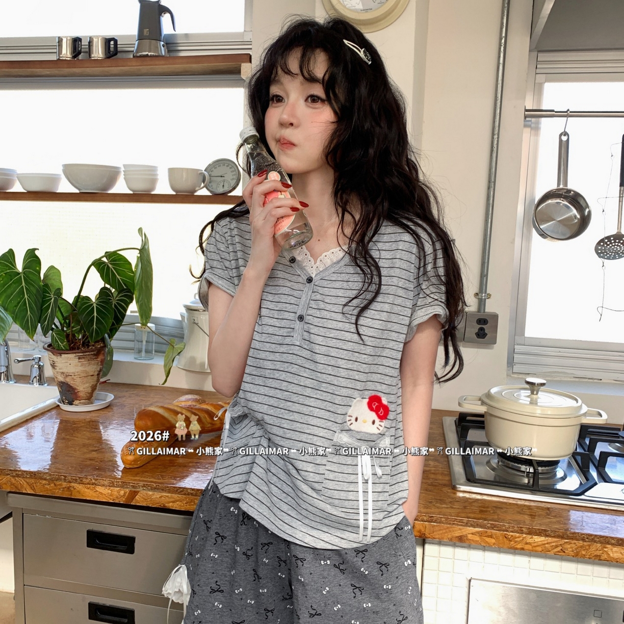 91家纺网 家纺一手货源 找家纺 （总）妍景家居生活馆 2026新款莱赛尔冰丝棉睡衣短裤两件套口袋KT