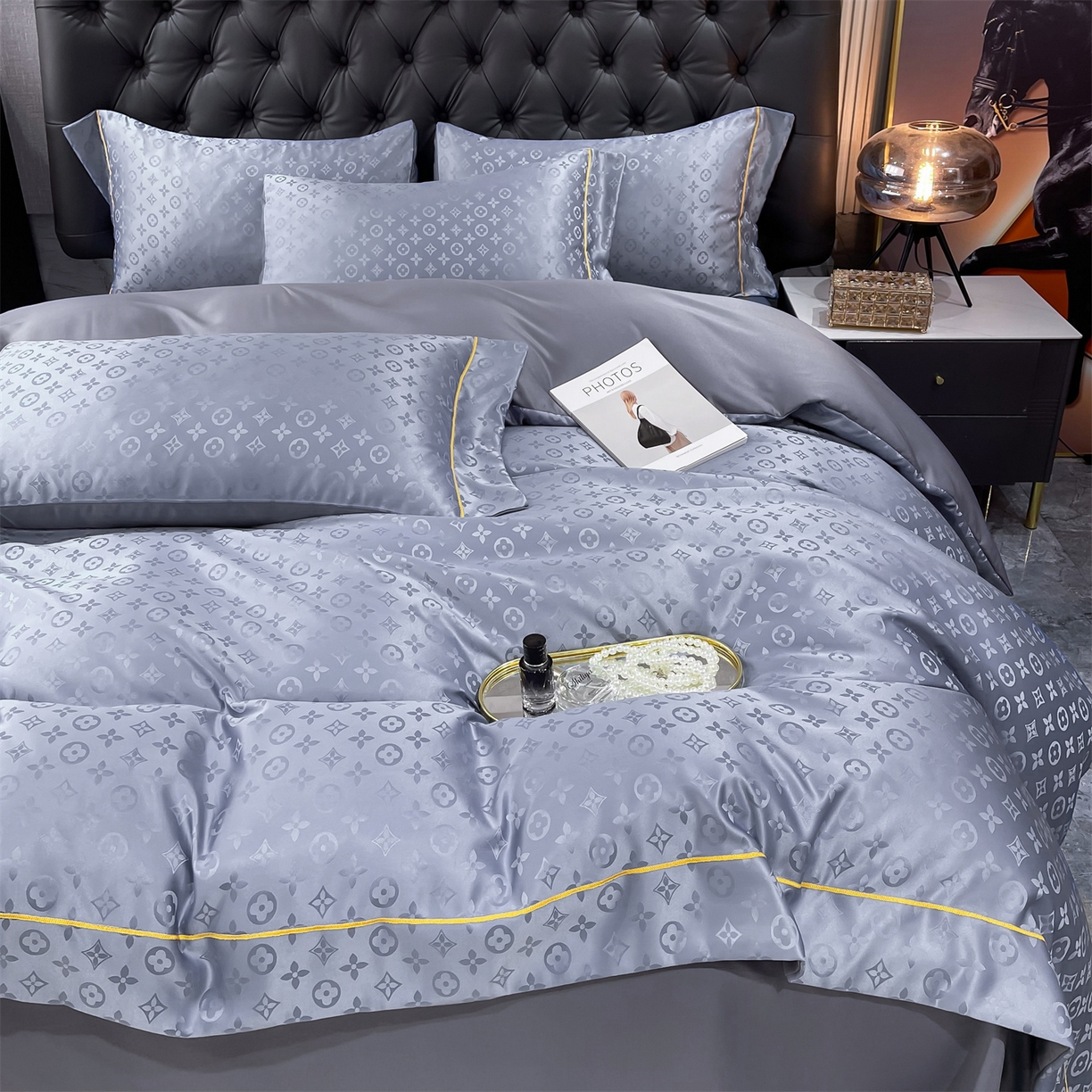 91家纺网 家纺一手货源 找家纺 经年 2026新款60S贡缎提花水洗真丝四件套 艾诺维-浅石灰