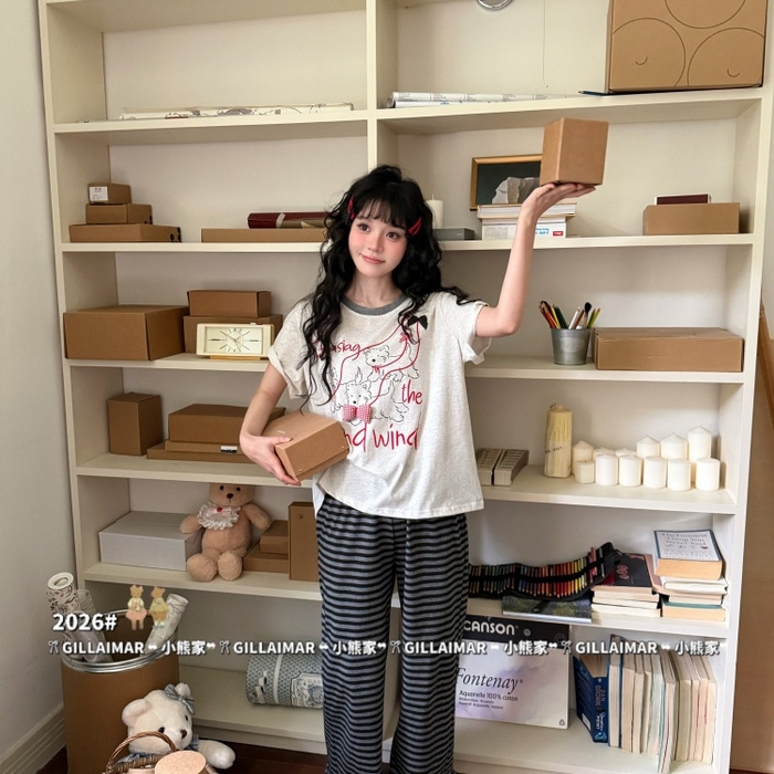 91家纺网 家纺一手货源 找家纺 （总）妍景家居生活馆 2026新款莱赛尔冰丝棉睡衣两件套遛遛狗