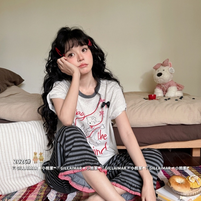 91家纺网 家纺一手货源 找家纺 （总）妍景家居生活馆 2026新款莱赛尔冰丝棉睡衣两件套遛遛狗