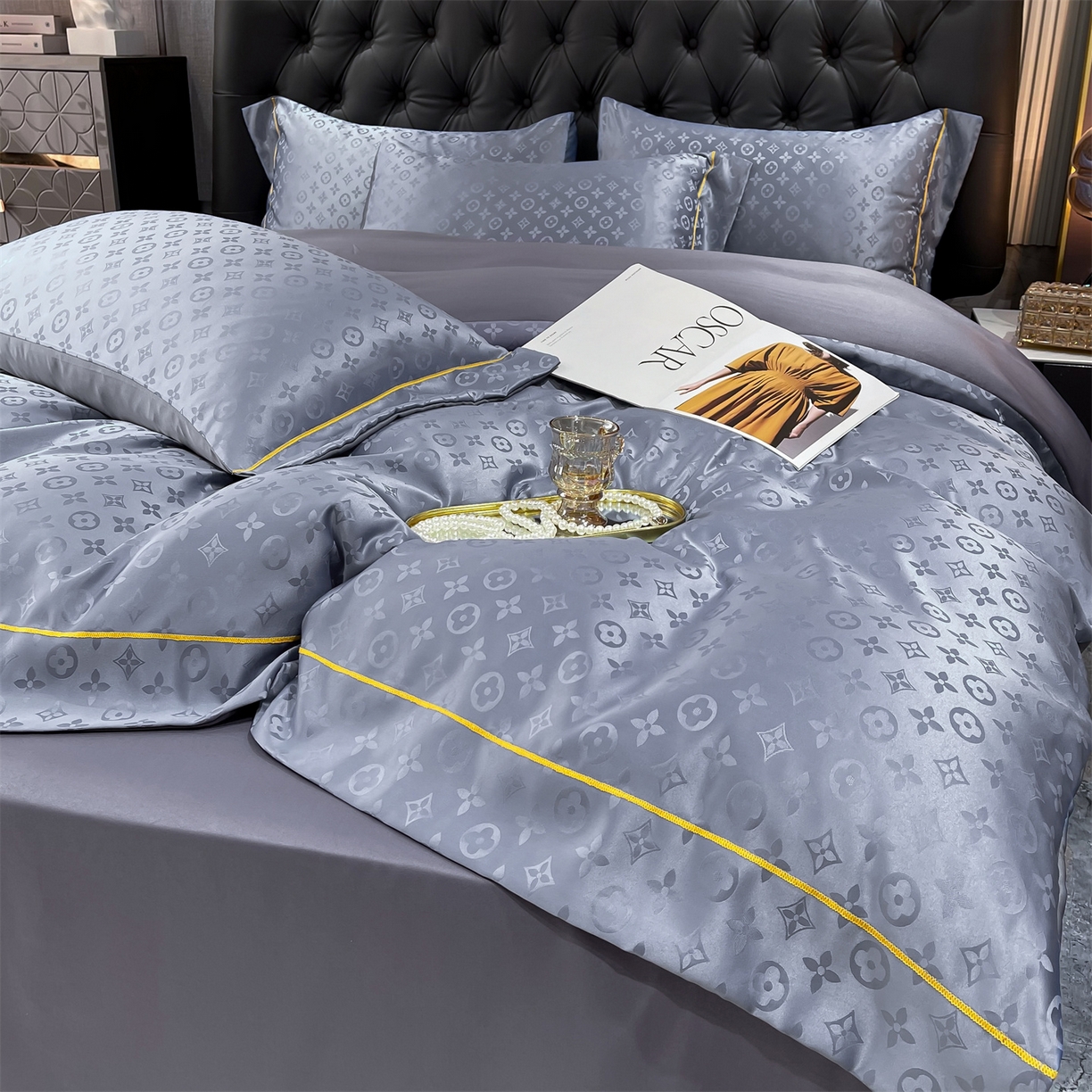 91家纺网 家纺一手货源 找家纺 经年 2026新款60S贡缎提花水洗真丝四件套 艾诺维-浅石灰