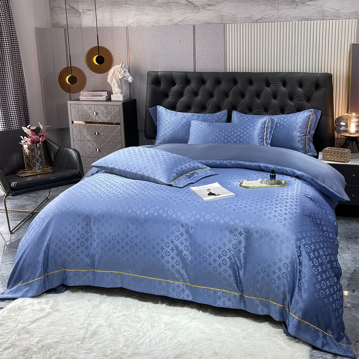 91家纺网 家纺一手货源 找家纺 经年 2026新款60S贡缎提花水洗真丝四件套 艾诺维-艳兰