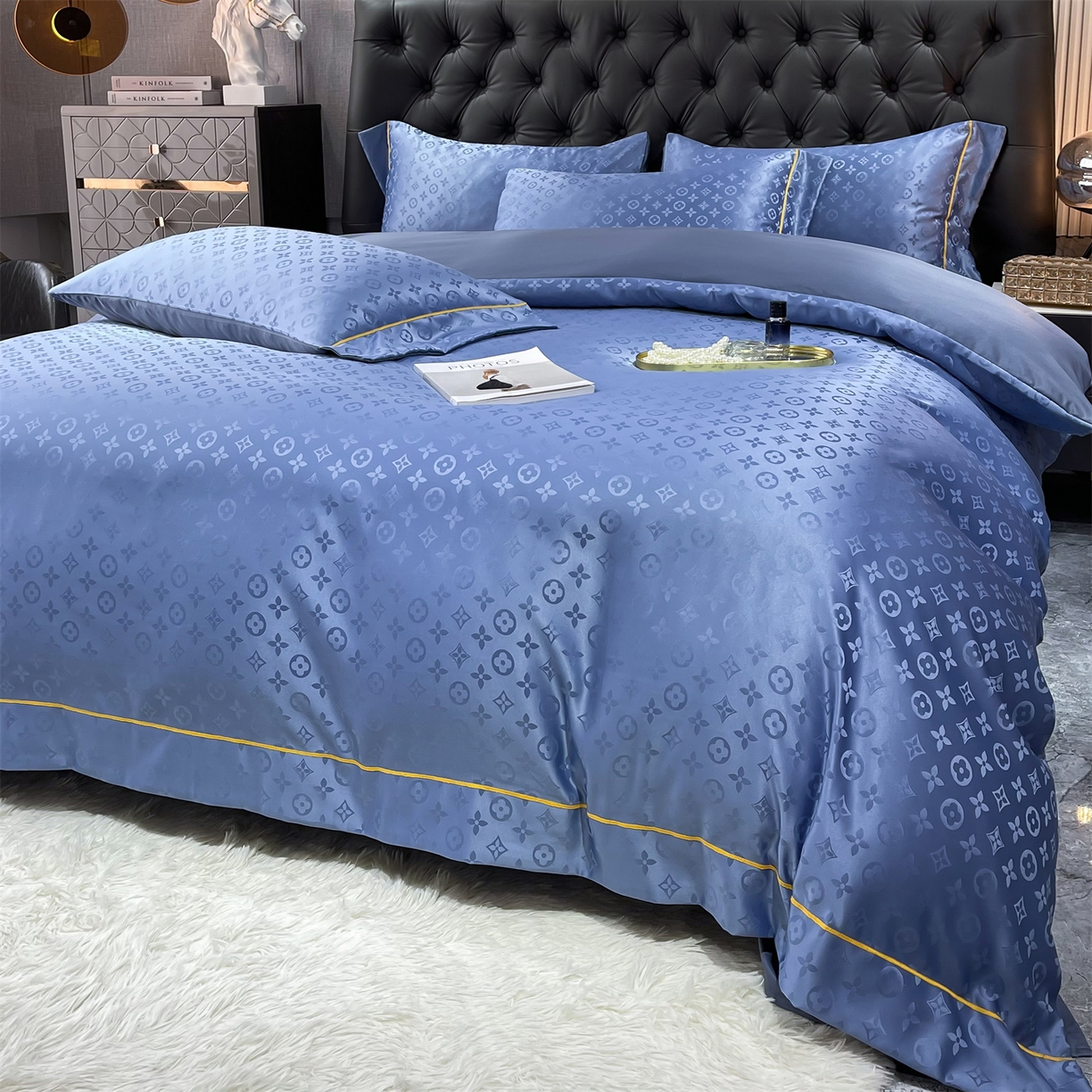 91家纺网 家纺一手货源 找家纺 经年 2026新款60S贡缎提花水洗真丝四件套 艾诺维-艳兰