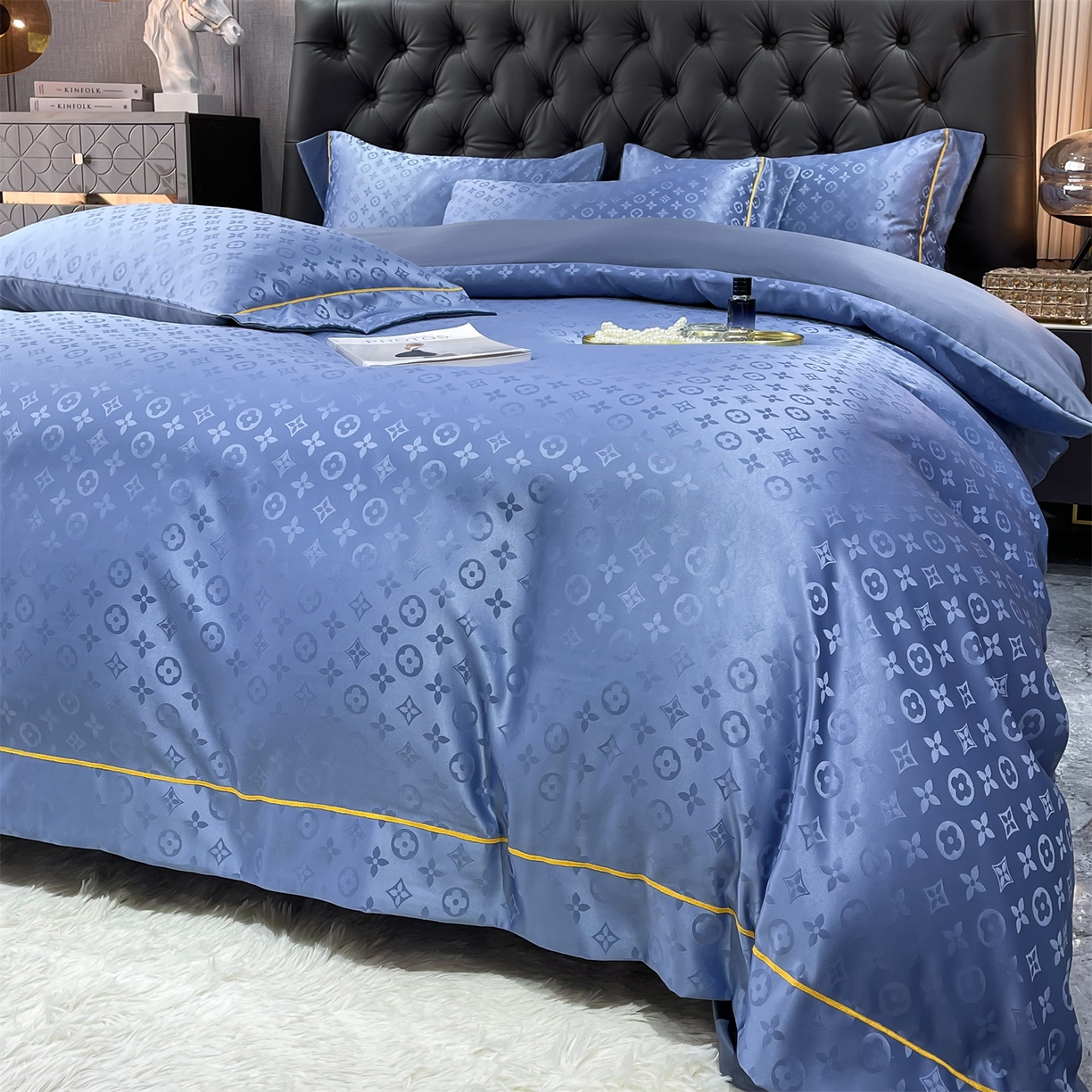 91家纺网 家纺一手货源 找家纺 经年 2026新款60S贡缎提花水洗真丝四件套 艾诺维-艳兰