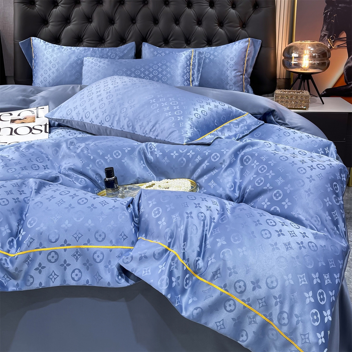 91家纺网 家纺一手货源 找家纺 经年 2026新款60S贡缎提花水洗真丝四件套 艾诺维-艳兰