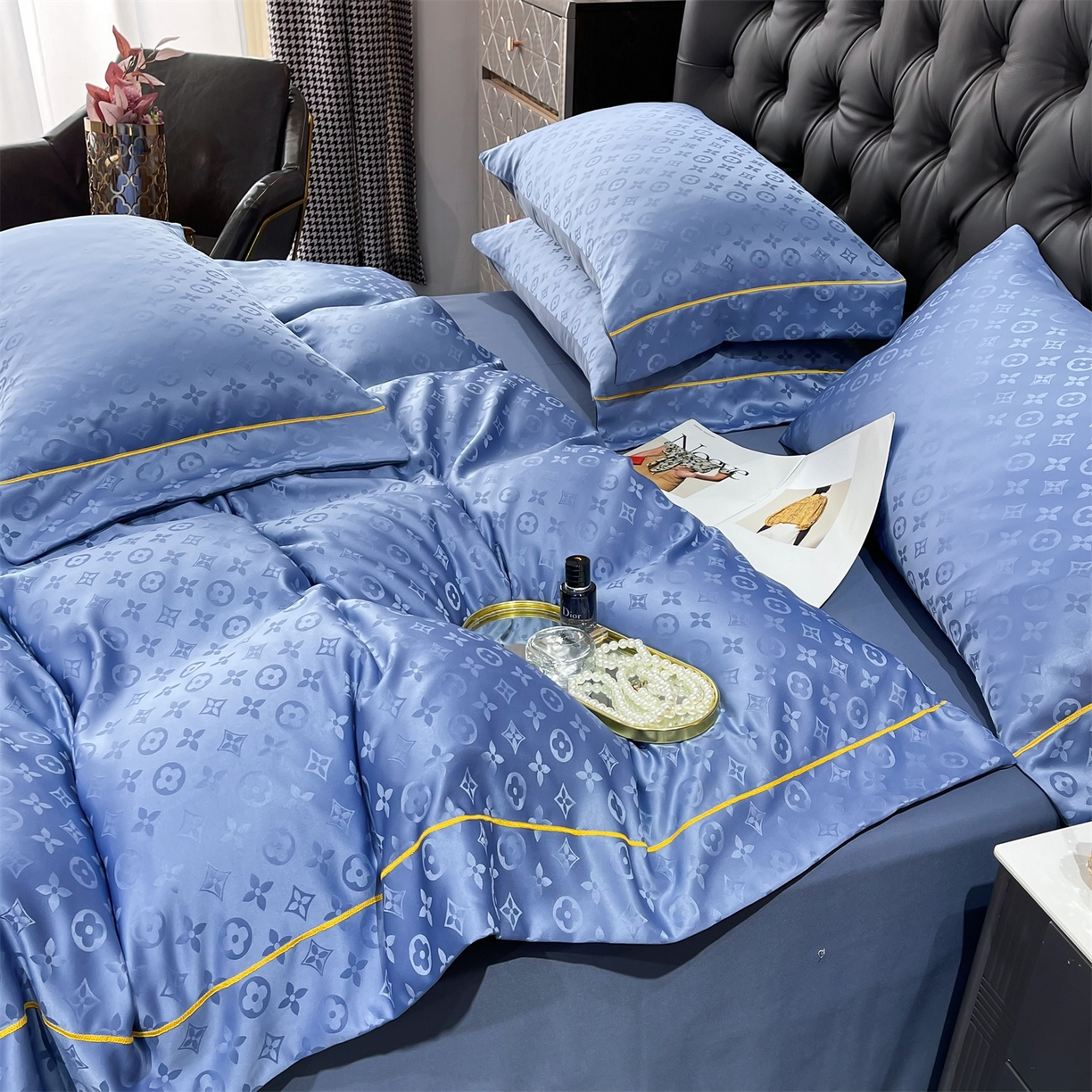 91家纺网 家纺一手货源 找家纺 经年 2026新款60S贡缎提花水洗真丝四件套 艾诺维-艳兰