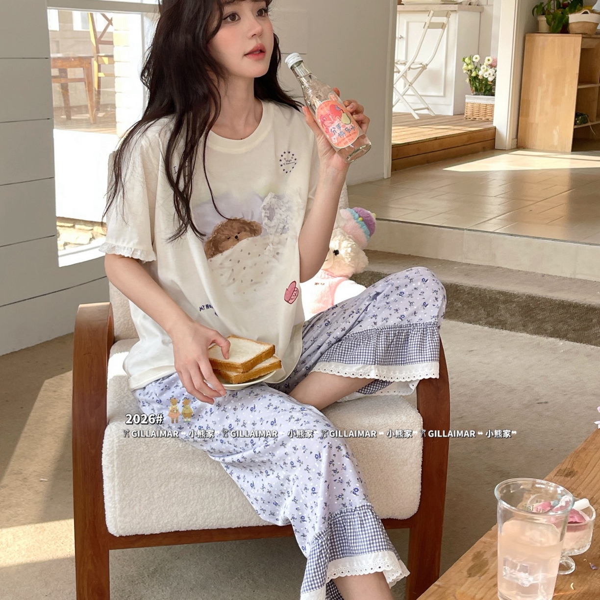 妍景家居生活馆 2026新款莱赛尔冰丝棉睡衣两件套午睡小狗 午睡小狗-紫色