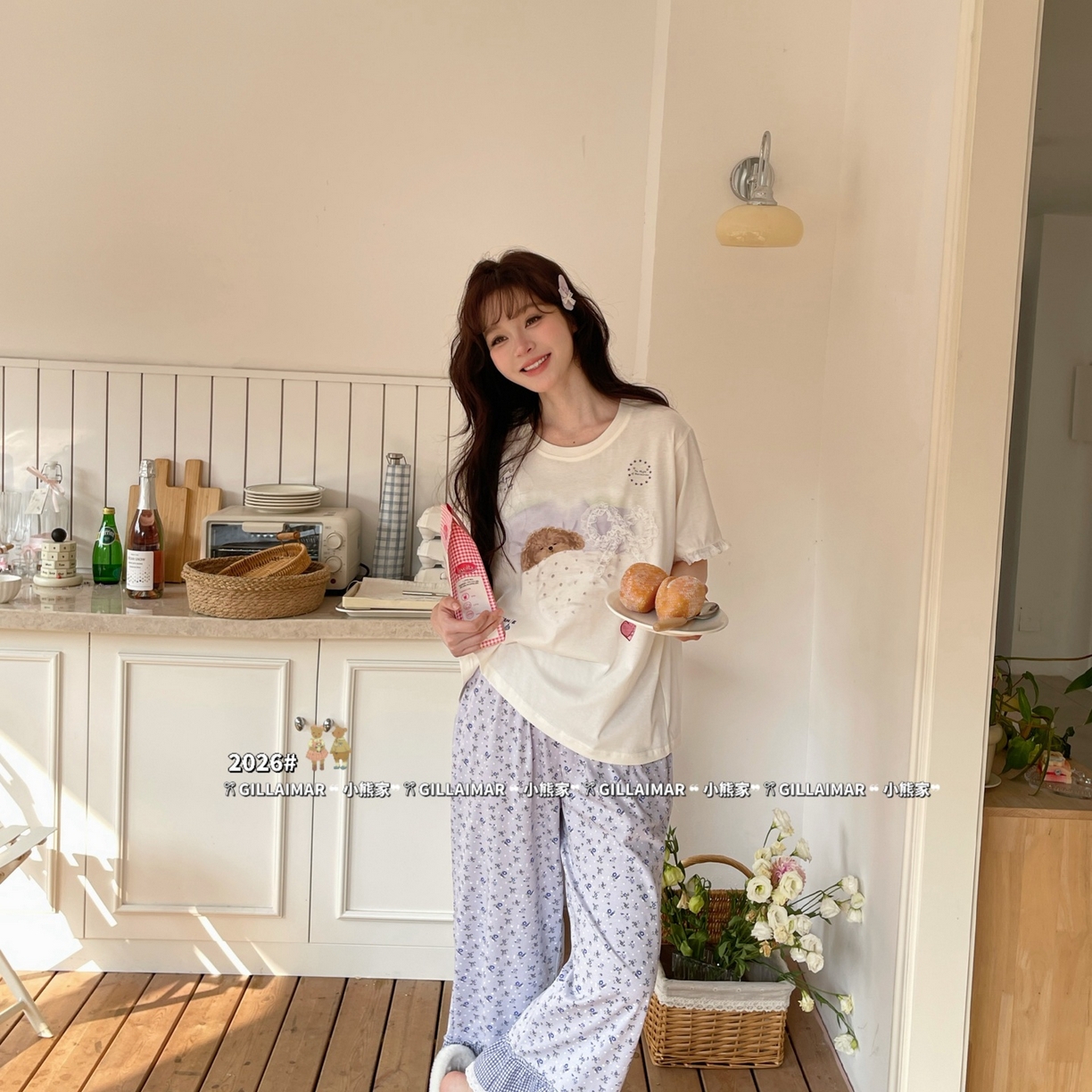 91家纺网 家纺一手货源 找家纺 妍景家居生活馆 2026新款莱赛尔冰丝棉睡衣两件套午睡小狗 午睡小狗-紫色