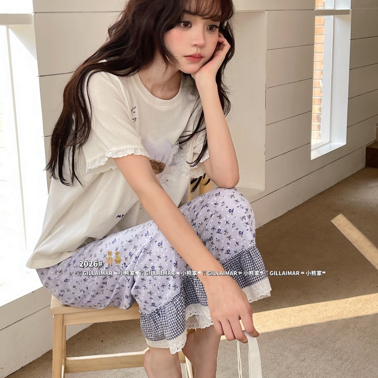 91家纺网 家纺一手货源 找家纺 妍景家居生活馆 2026新款莱赛尔冰丝棉睡衣两件套午睡小狗 午睡小狗-紫色