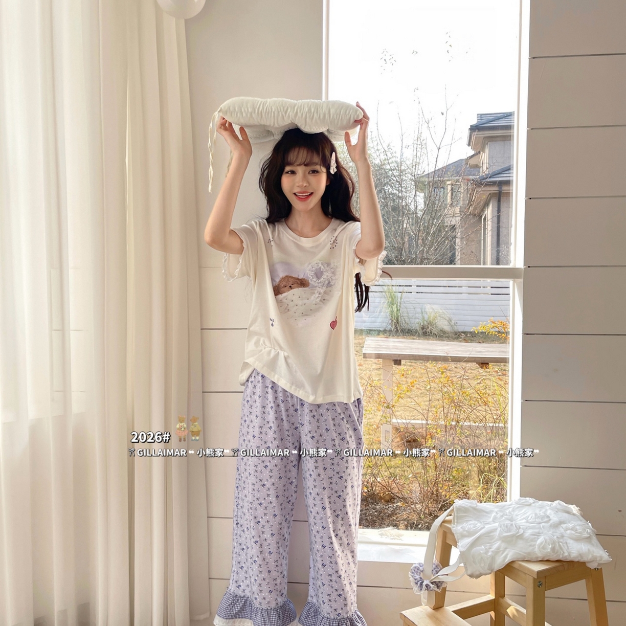 91家纺网 家纺一手货源 找家纺 妍景家居生活馆 2026新款莱赛尔冰丝棉睡衣两件套午睡小狗 午睡小狗-紫色