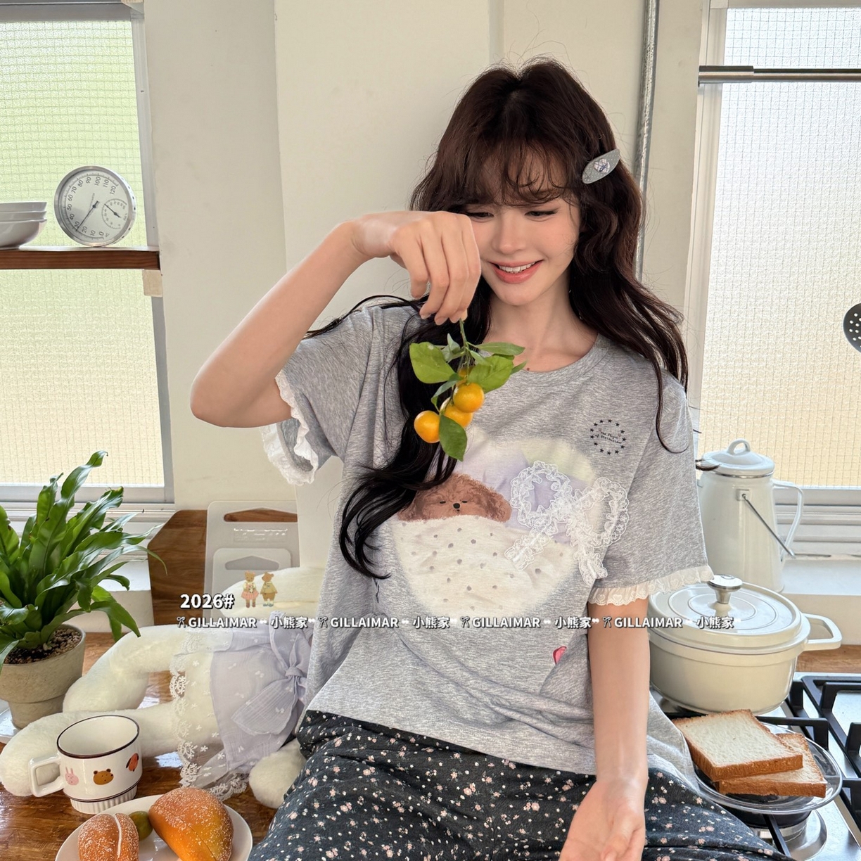 91家纺网 家纺一手货源 找家纺 妍景家居生活馆 2026新款莱赛尔冰丝棉睡衣两件套午睡小狗 深灰