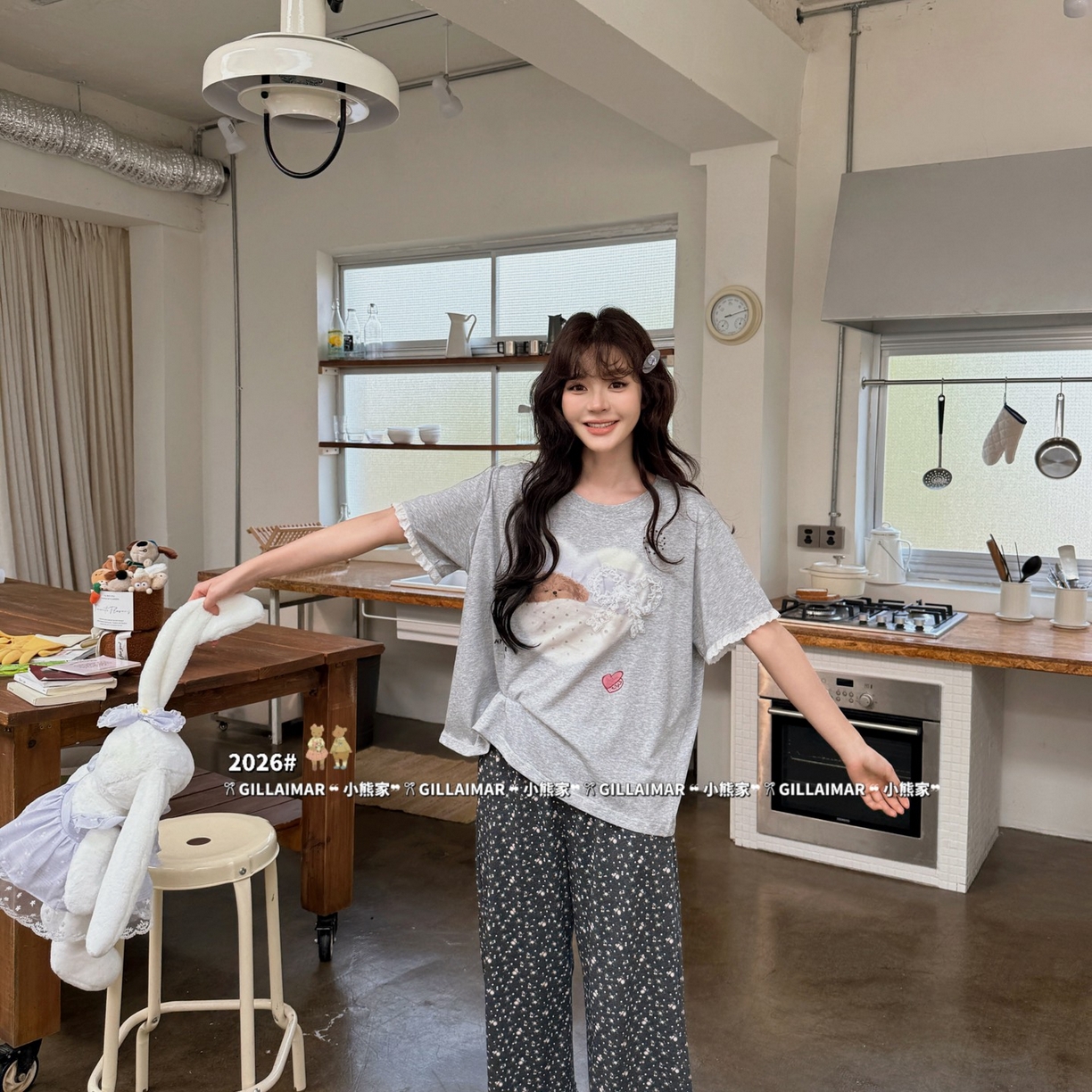 91家纺网 家纺一手货源 找家纺 （总）妍景家居生活馆 2026新款莱赛尔冰丝棉睡衣两件套午睡小狗