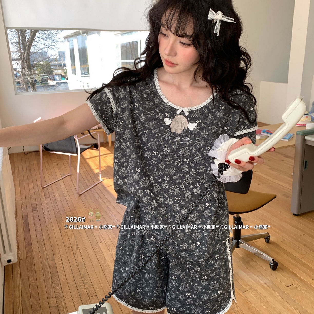 91家纺网 家纺一手货源 找家纺 （总）妍景家居生活馆 2026新款莱赛尔冰丝棉睡衣短裤两件套新叶子兔