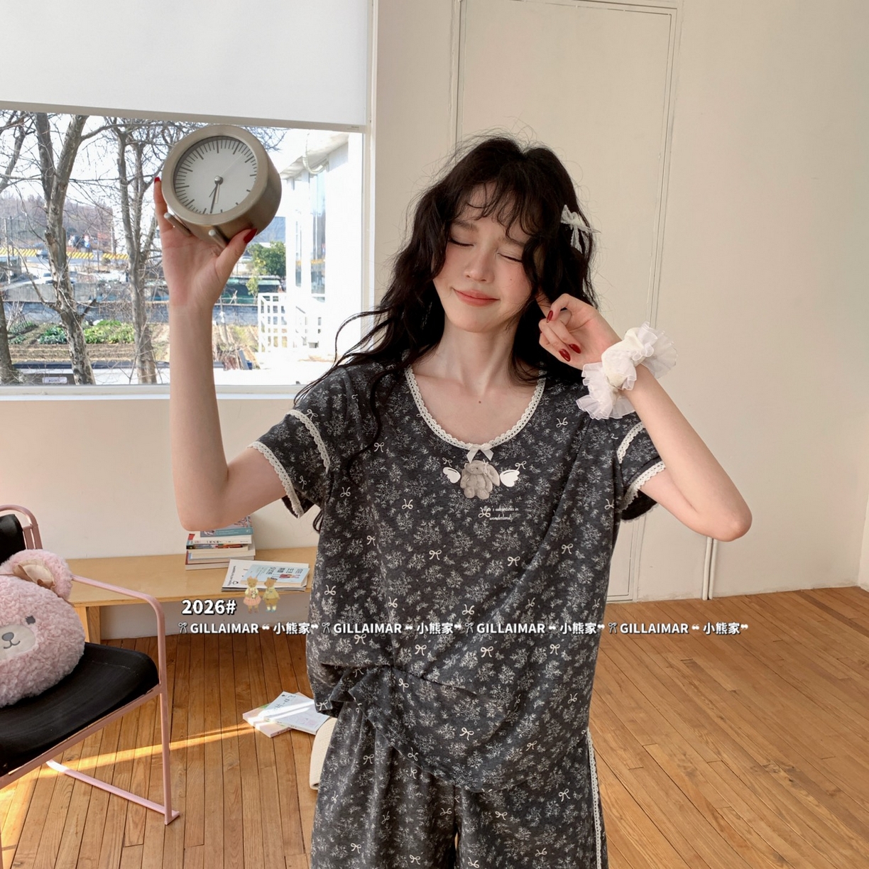 91家纺网 家纺一手货源 找家纺 （总）妍景家居生活馆 2026新款莱赛尔冰丝棉睡衣短裤两件套新叶子兔