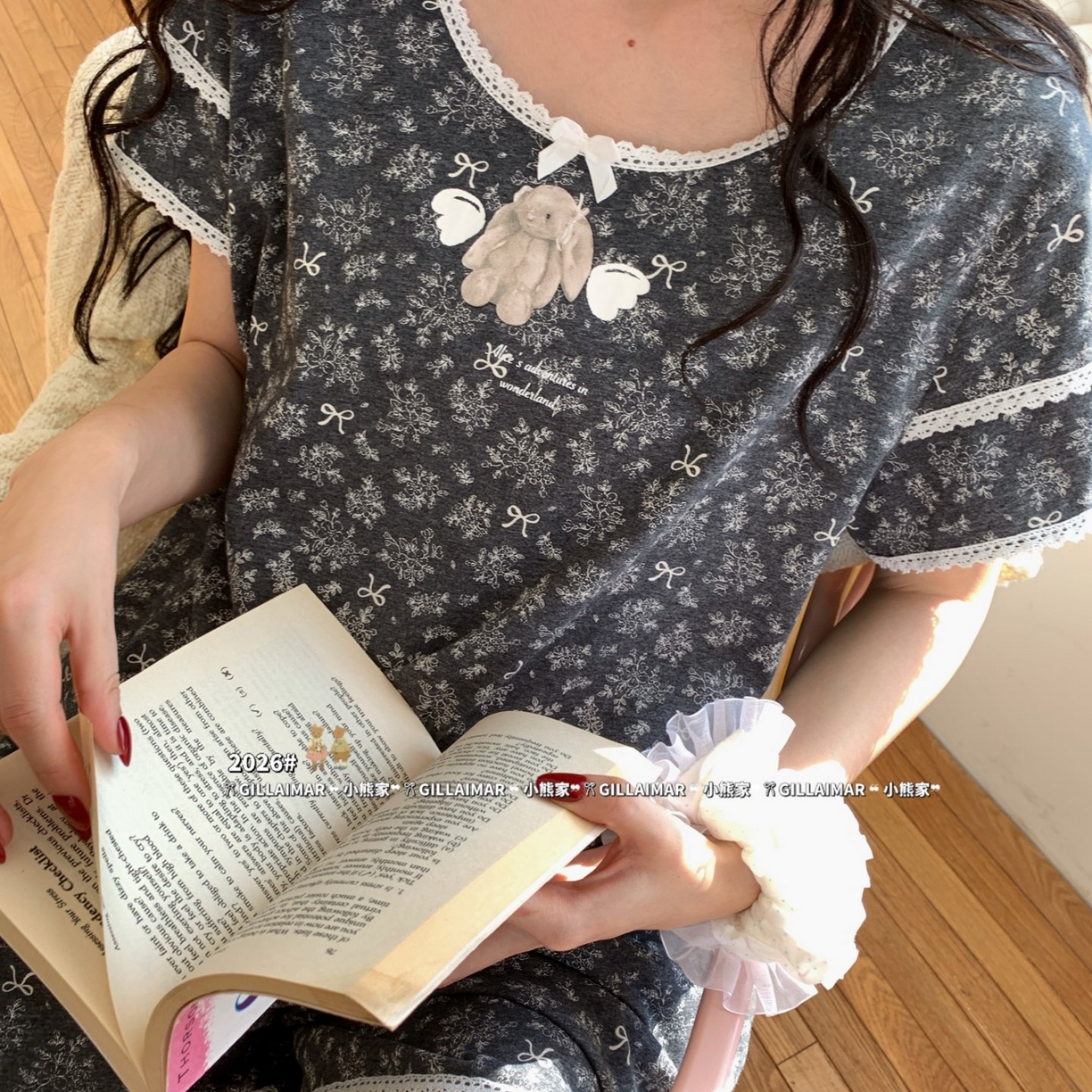 91家纺网 家纺一手货源 找家纺 （总）妍景家居生活馆 2026新款莱赛尔冰丝棉睡衣短裤两件套新叶子兔