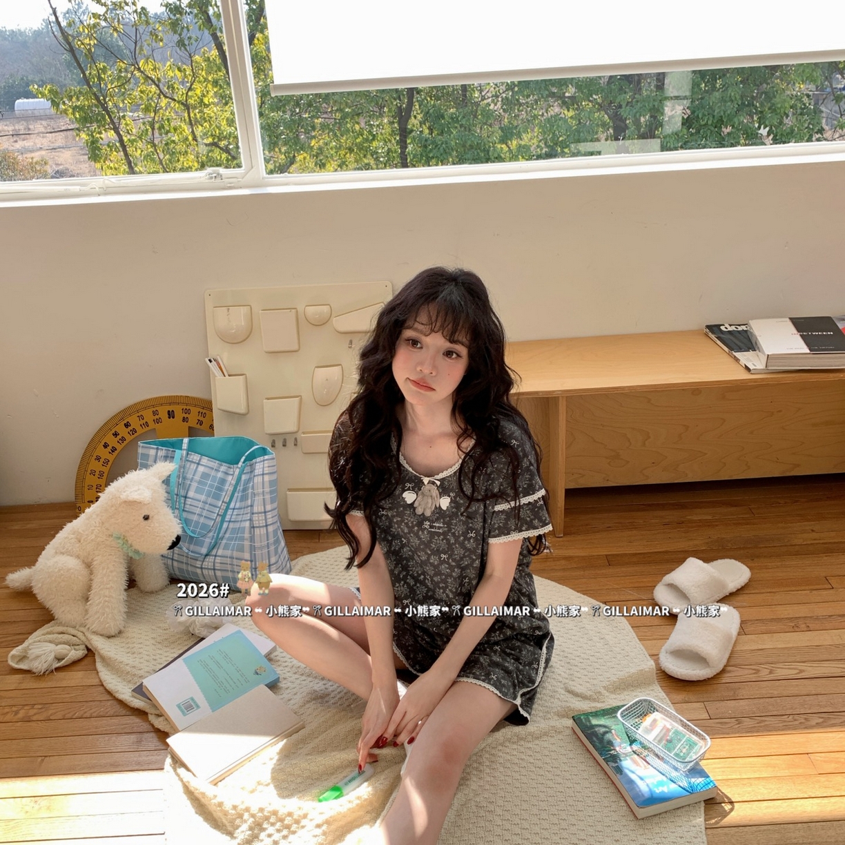 91家纺网 家纺一手货源 找家纺 （总）妍景家居生活馆 2026新款莱赛尔冰丝棉睡衣短裤两件套新叶子兔