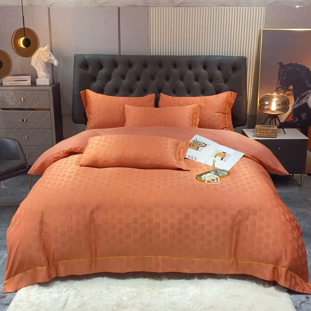 91家纺网 家纺一手货源 找家纺 经年 2026新款60S贡缎提花水洗真丝四件套 巴格莉-艾玛橙
