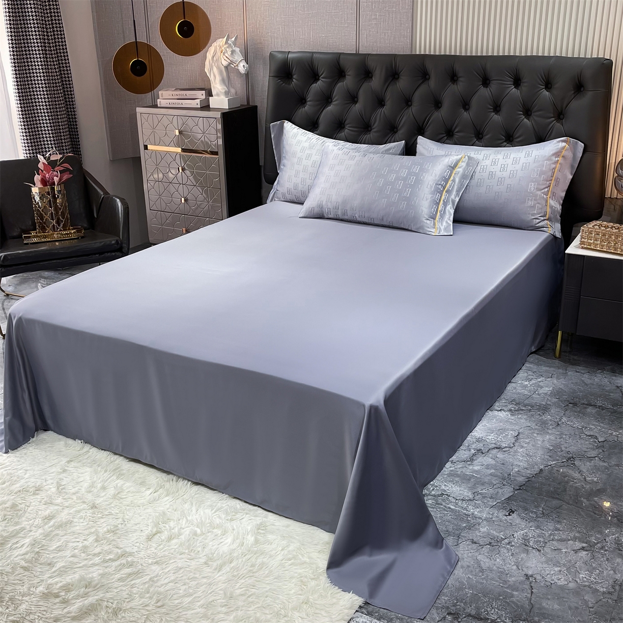 91家纺网 家纺一手货源 找家纺 经年 2026新款60S贡缎提花水洗真丝四件套 巴格莉-石灰