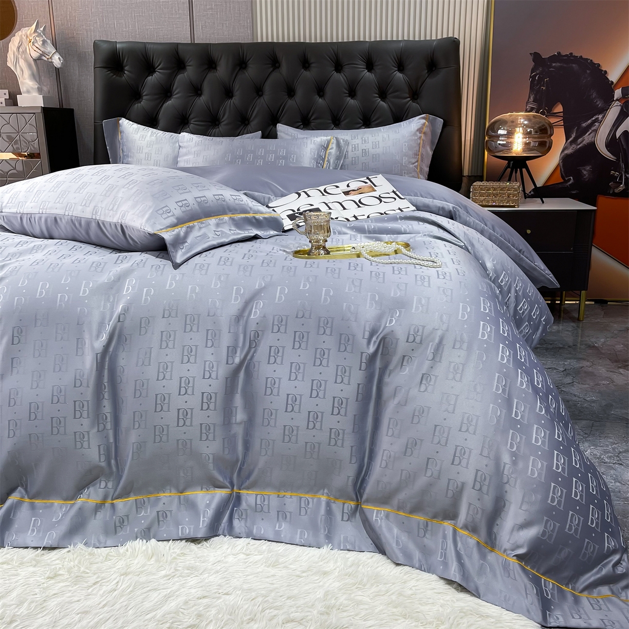 91家纺网 家纺一手货源 找家纺 经年 2026新款60S贡缎提花水洗真丝四件套 巴格莉-石灰