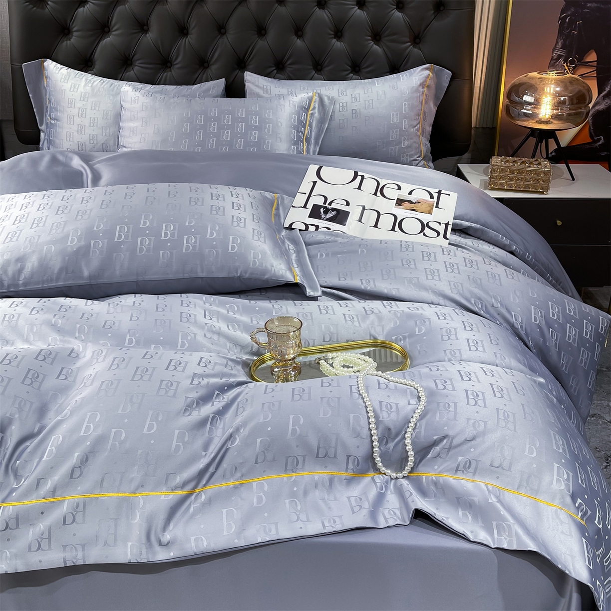 91家纺网 家纺一手货源 找家纺 经年 2026新款60S贡缎提花水洗真丝四件套 巴格莉-石灰