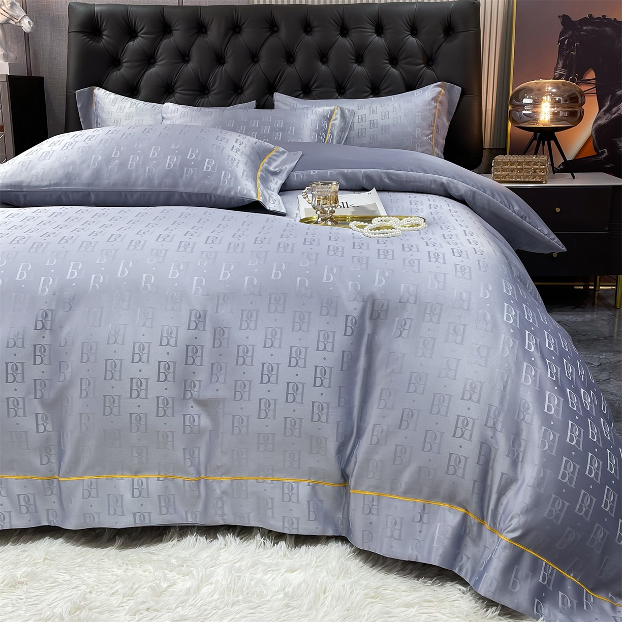 91家纺网 家纺一手货源 找家纺 经年 2026新款60S贡缎提花水洗真丝四件套 巴格莉-石灰