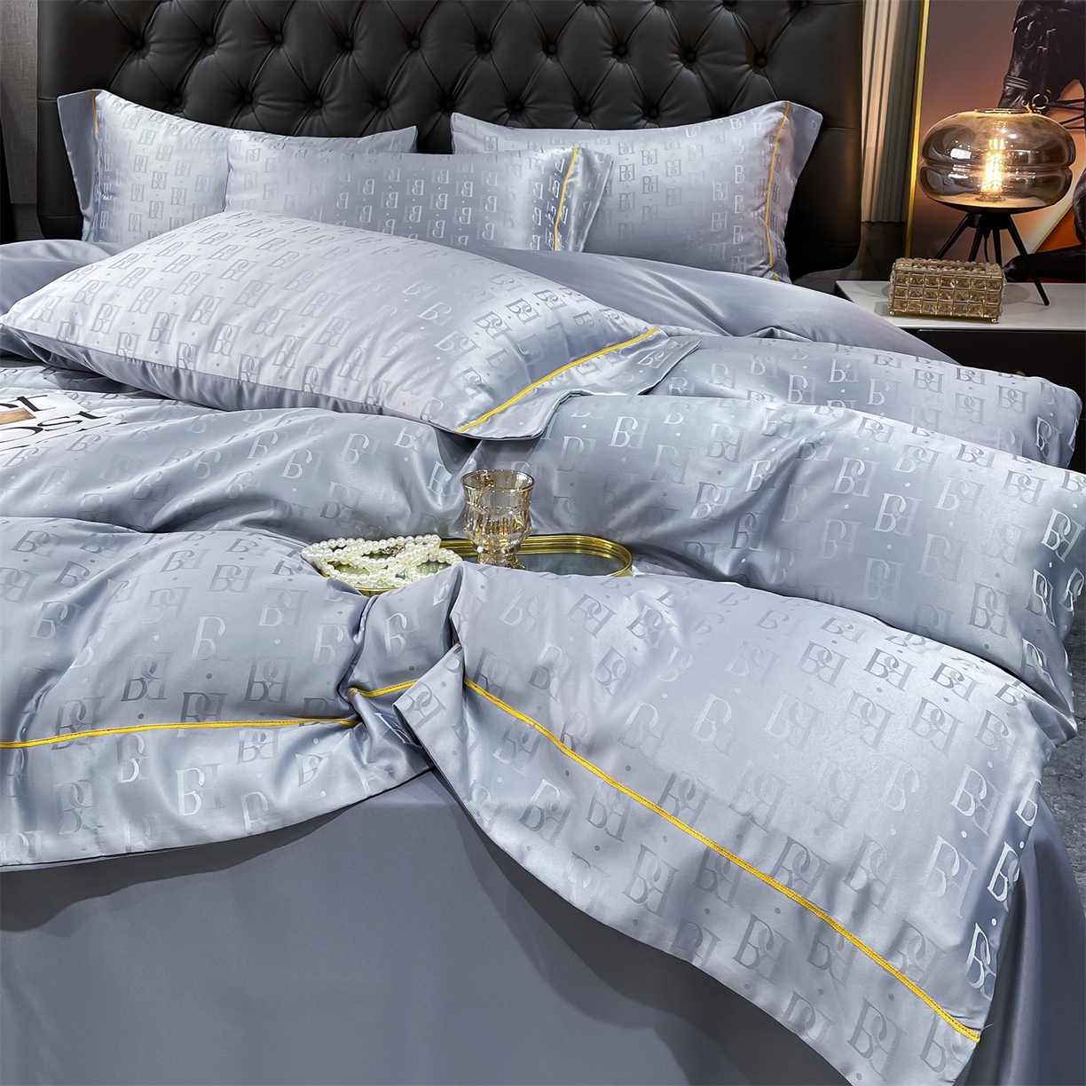 91家纺网 家纺一手货源 找家纺 经年 2026新款60S贡缎提花水洗真丝四件套 巴格莉-石灰