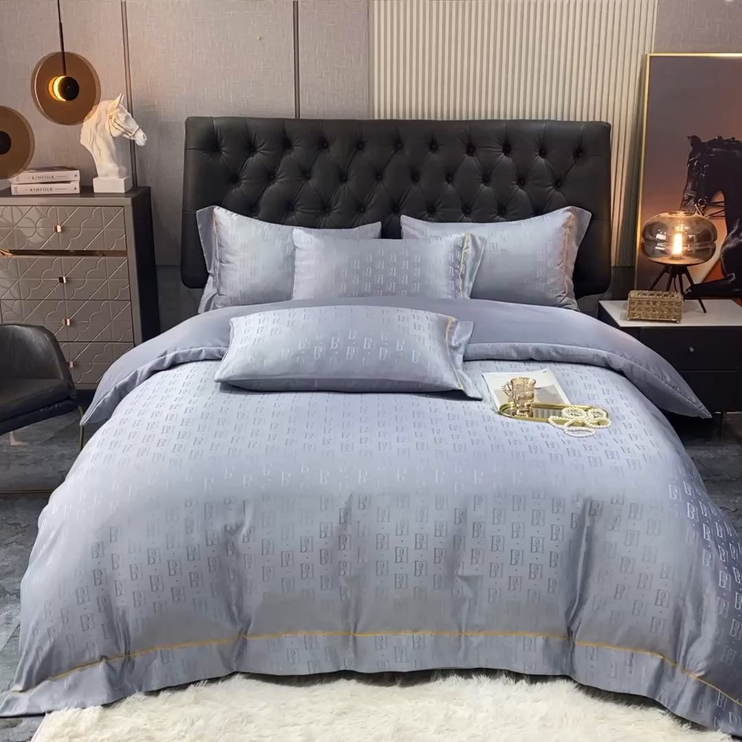 91家纺网 家纺一手货源 找家纺 经年 2026新款60S贡缎提花水洗真丝四件套 巴格莉-石灰