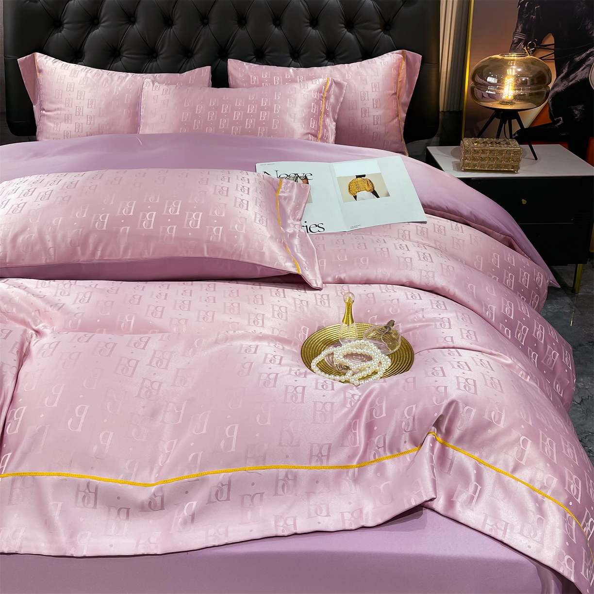 经年 2026新款60S贡缎提花水洗真丝四件套 巴格莉-玉粉